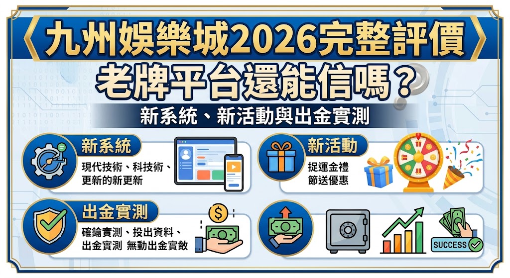 進入 2026 年，身為博弈界長青樹的九州娛樂城（LEO/THA）再次面臨市場檢驗，本篇完整評價將帶您深入探討老牌平台在數位轉型下的真實表現。針對全新升級的 3.0 系統介面，我們實測了其操作流暢度與行動端優化，並同步解析 2026 年度針對新舊會員推出的限時高額返水與首儲加碼活動。最受玩家關注的出金誠信度，本團隊亦進行了多筆不同金額的隨機抽測，記錄從申請到入帳的實際耗時，並觀察其風控機制是否隨技術進步而變得更加嚴苛或透明。透過大數據分析與玩家社群的反饋彙整，我們將為您揭開這座老字號招牌在現今高度競爭環境下，是否依然維持其高標的資金安全性與賠率競爭力，幫助您判斷在新的年度裡，九州娛樂城是否仍是值得信賴且具備優質娛樂體驗的首選平台。